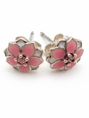 Pandora Pink Magnolia Enamel Stud Earrings - Women Jewelry